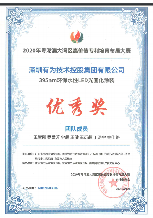 粵港澳高價值專利布局大賽優秀獎